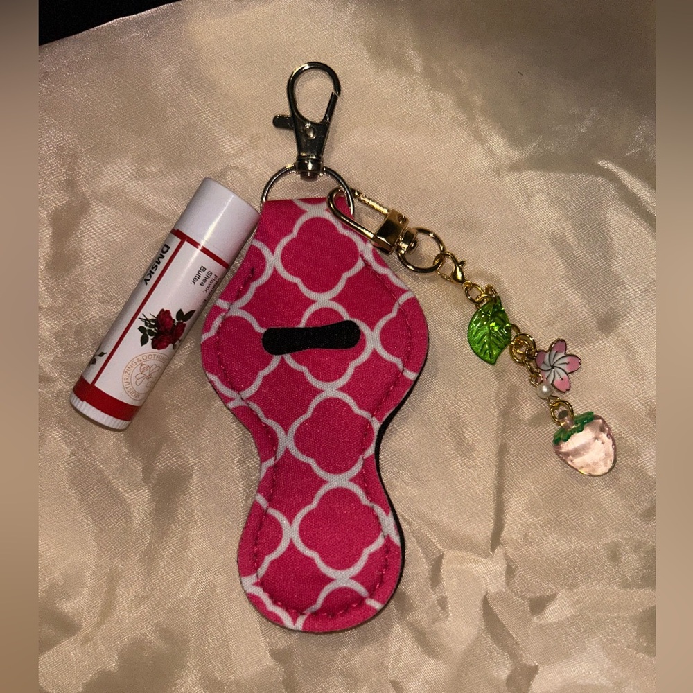 Keychain Chapstick Holder with strawberry charm and chapstick - Picture 2 of 4